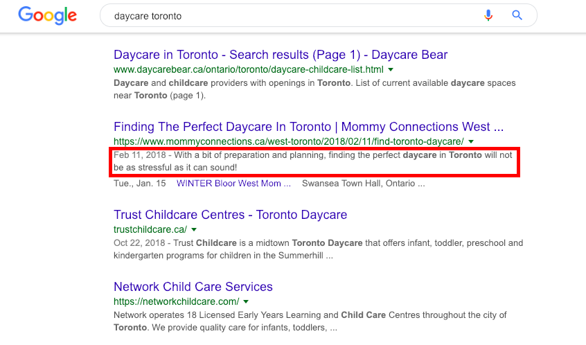 Daycare website meta description.