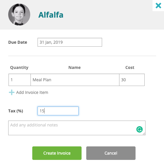 adding tax to a child care invoice in HiMama