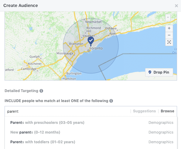 Facebook targeting for home daycares.