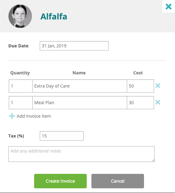 Creating an invoice at a child care center.