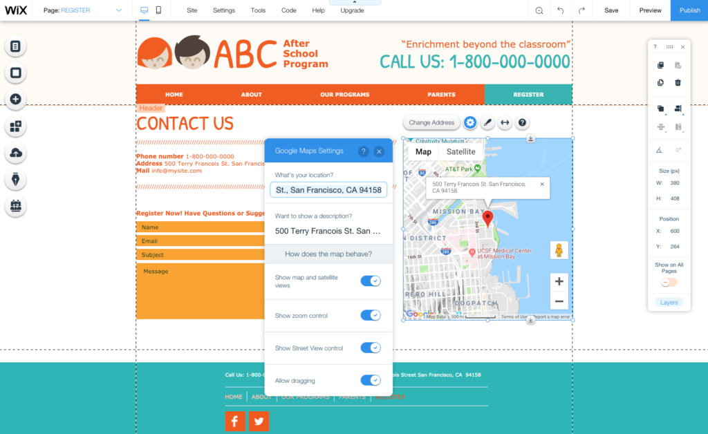 Editing a map on home daycare website.