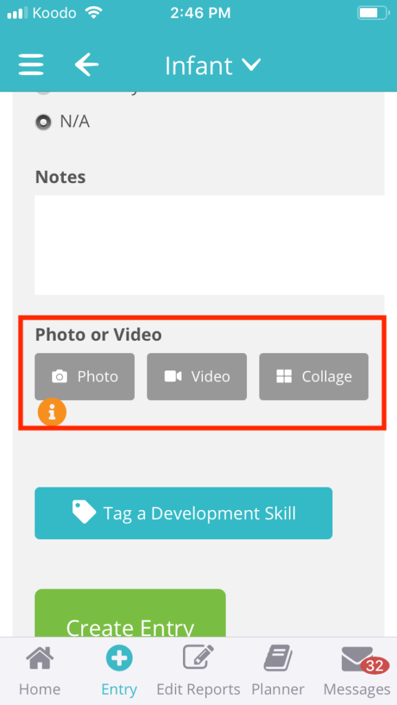 Adding a photo, video or collage to a child's record.