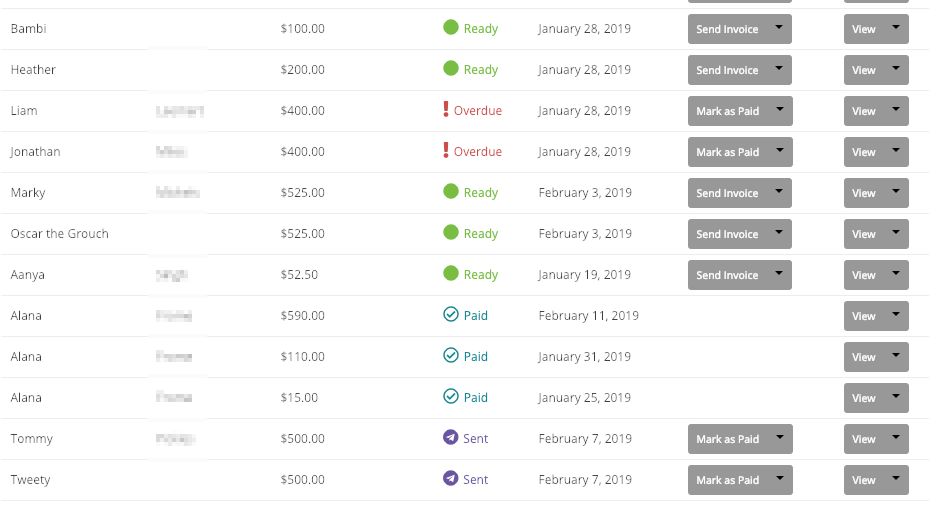 Billing dashboard for a child care center.
