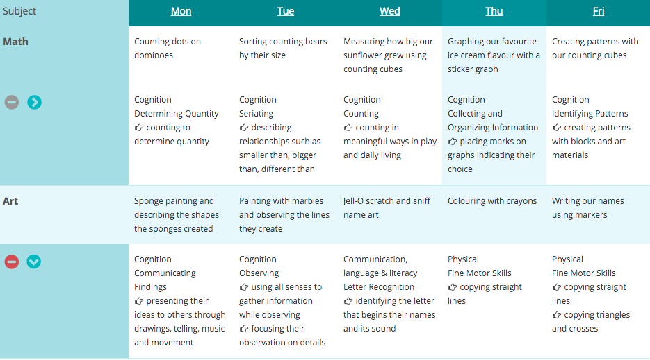 sample activity plan at child care center