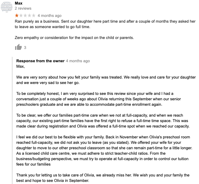 negative review with response